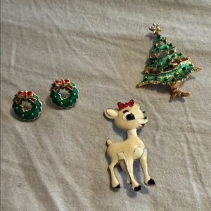 Festive Holiday Brooch and Earring Set